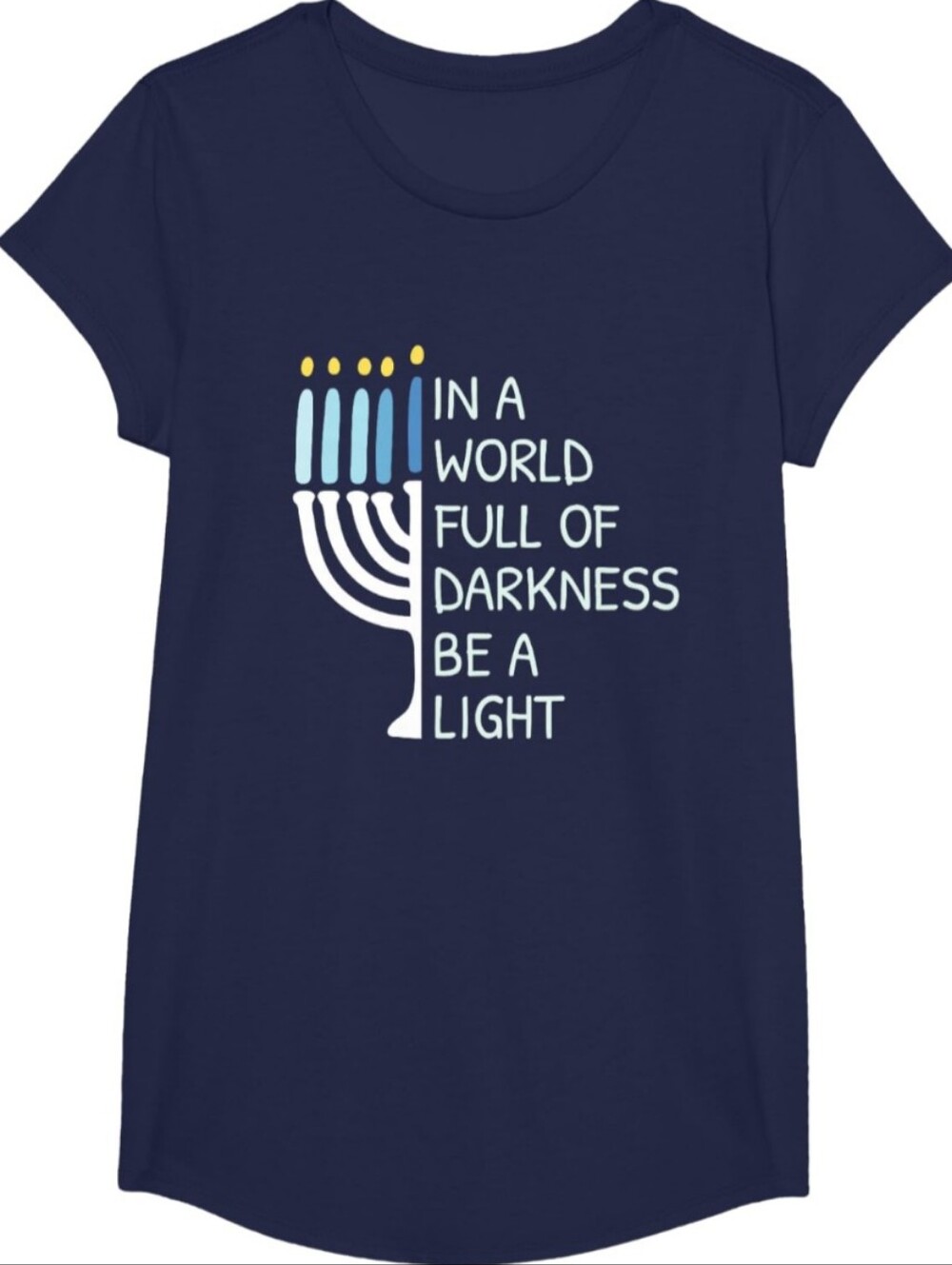 Hanukkah Short Sleeve Graphic Tee Be A Light Navy Girls Size XS